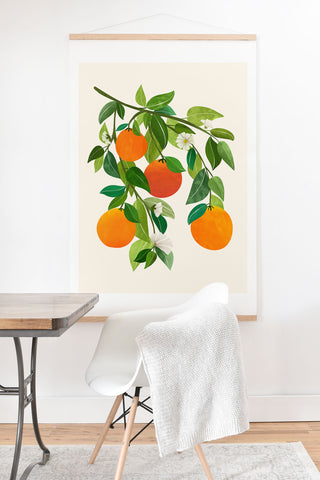 Modern Tropical Oranges and Blossoms II Tropical Fruit Art Print And Hanger