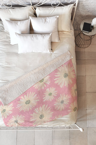 Modern Tropical Playful Pink Floral Fleece Throw Blanket
