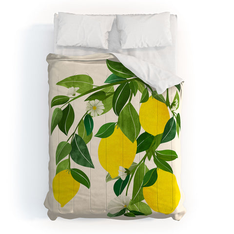 Modern Tropical Summer Lemons Tropical Fruit Comforter