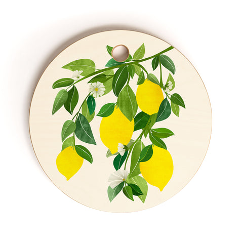 Modern Tropical Summer Lemons Tropical Fruit Cutting Board Round