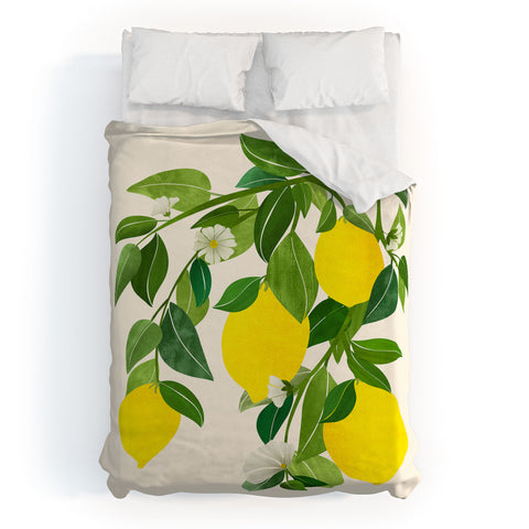 Modern Tropical Summer Lemons Tropical Fruit Duvet Cover