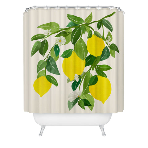 Modern Tropical Summer Lemons Tropical Fruit Shower Curtain