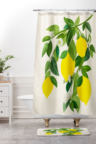 Modern Tropical Summer Lemons Tropical Fruit Shower Curtain And Mat