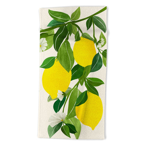 Modern Tropical Summer Lemons Tropical Fruit Beach Towel