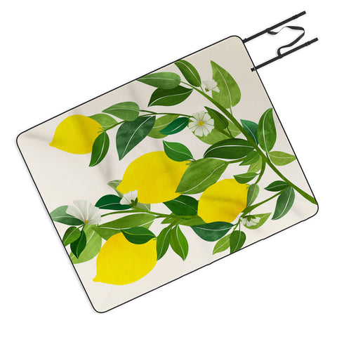 Modern Tropical Summer Lemons Tropical Fruit Picnic Blanket