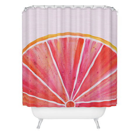 Modern Tropical Sunny Grapefruit Watercolor Shower Curtain