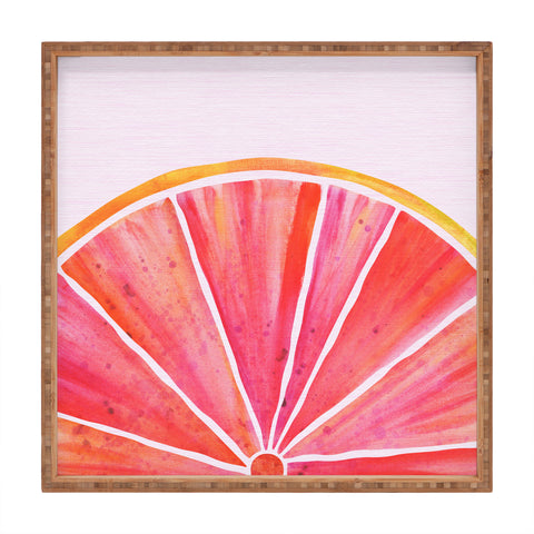 Modern Tropical Sunny Grapefruit Watercolor Square Tray