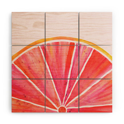 Modern Tropical Sunny Grapefruit Watercolor Wood Wall Mural