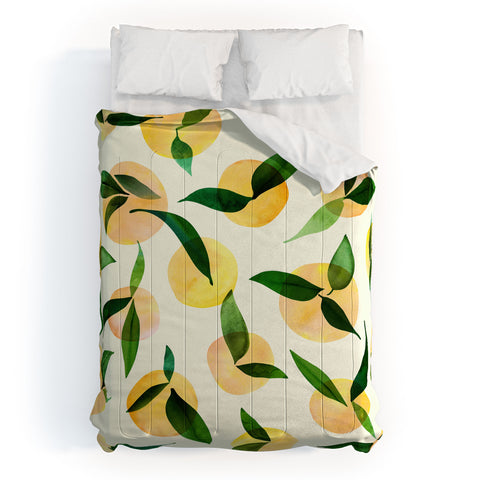 Modern Tropical Sunny Lemon Print Yellow Comforter