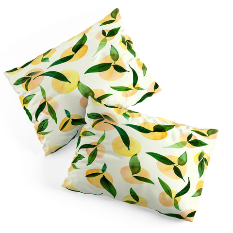 Modern Tropical Sunny Lemon Print Yellow Pillow Shams