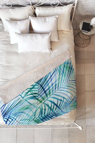 Modern Tropical Tropical Palm Pattern Fleece Throw Blanket