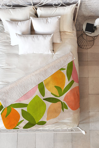 Modern Tropical Wild Mango Fleece Throw Blanket
