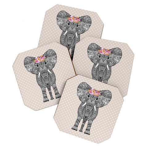 Monika Strigel 1P FLOWER GIRL ELEPHANT GREIGE Coaster Set