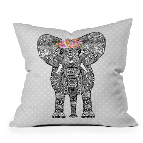 Monika Strigel 1P FLOWER GIRL ELEPHANT GREY 1 Throw Pillow