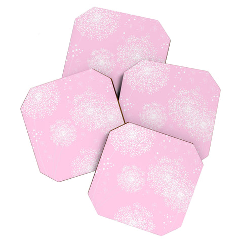 Monika Strigel Dandelion Snowflake Pink Coaster Set