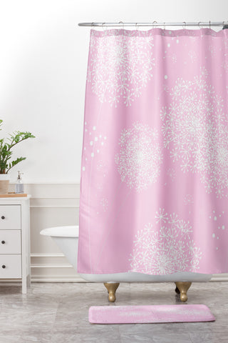 Monika Strigel Dandelion Snowflake Pink Shower Curtain And Mat