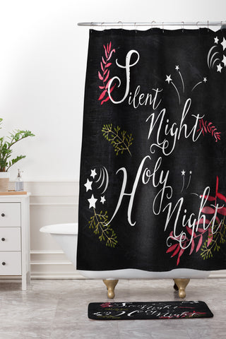Monika Strigel FARMHOUSE CHALKBOARD SILENT NIGHT Shower Curtain And Mat