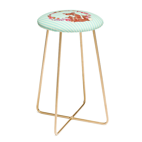 Monika Strigel Fox And Flowers And Blue Stripes Counter Stool