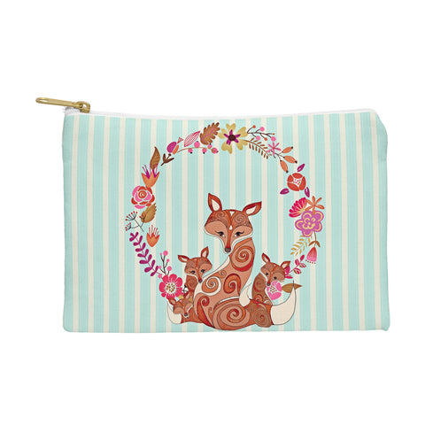 Monika Strigel Fox And Flowers And Blue Stripes Pouch