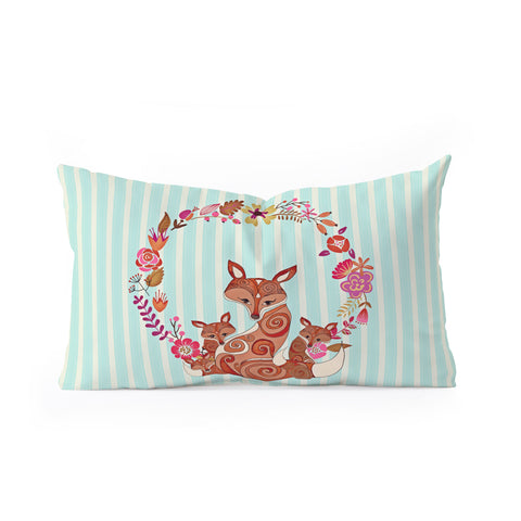 Monika Strigel Fox And Flowers And Blue Stripes Oblong Throw Pillow