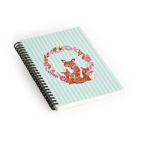 Monika Strigel Fox And Flowers And Blue Stripes Spiral Notebook