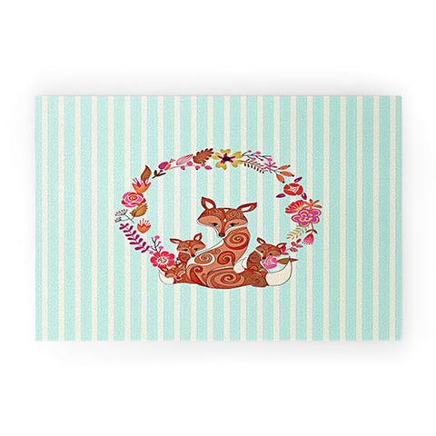 Monika Strigel Fox And Flowers And Blue Stripes Welcome Mat