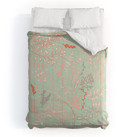 Monika Strigel HERBS AND FERNS GREEN AND CORAL Comforter