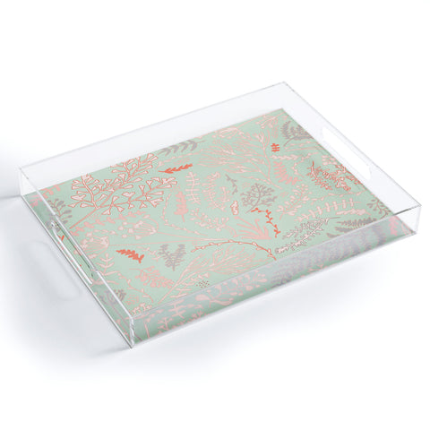 Monika Strigel HERBS AND FERNS GREEN AND CORAL Acrylic Tray