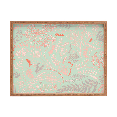Monika Strigel HERBS AND FERNS GREEN AND CORAL Rectangular Tray