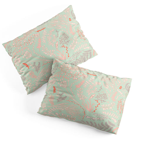 Monika Strigel HERBS AND FERNS GREEN AND CORAL Pillow Shams