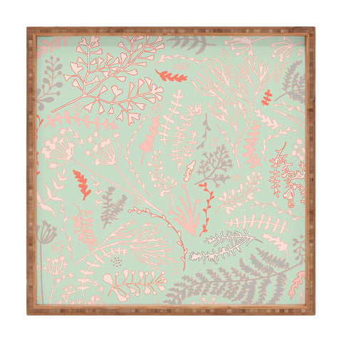 Monika Strigel HERBS AND FERNS GREEN AND CORAL Square Tray