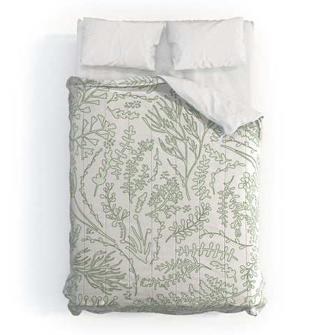 Monika Strigel HERBS AND FERNS GREEN AND WHITE Comforter