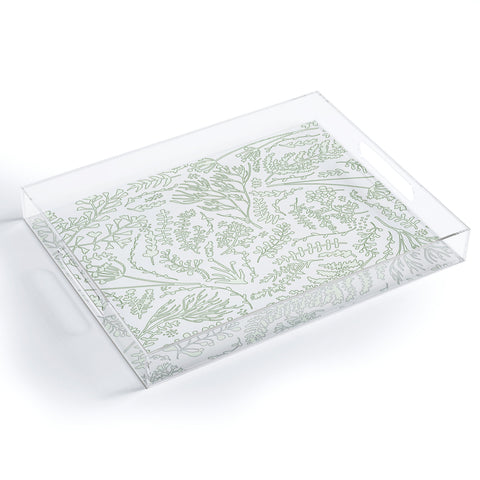 Monika Strigel HERBS AND FERNS GREEN AND WHITE Acrylic Tray