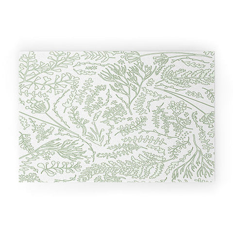 Monika Strigel HERBS AND FERNS GREEN AND WHITE Welcome Mat