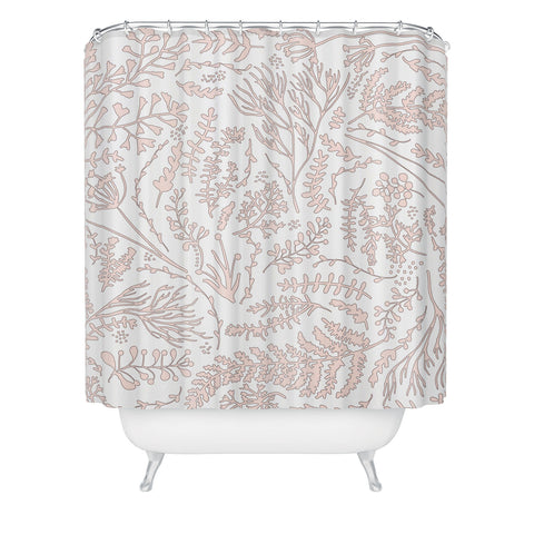 Monika Strigel HERBS AND FERNS ROSE AND WHITE Shower Curtain