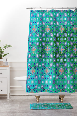 Monika Strigel MOROCCAN PEARLS AND TILES GREEN Shower Curtain And Mat