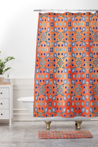 Monika Strigel MOROCCAN PEARLS AND TILES ORANGE Shower Curtain And Mat