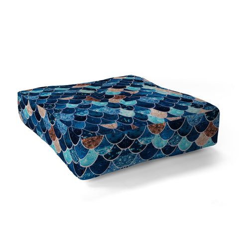 Monika Strigel REALLY MERMAID BLUE AND GOLD Floor Pillow Square
