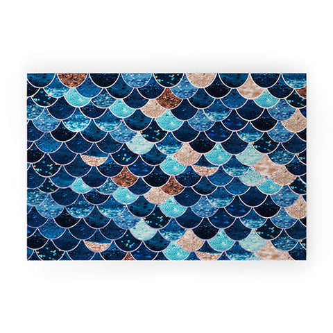 Monika Strigel REALLY MERMAID BLUE AND GOLD Welcome Mat