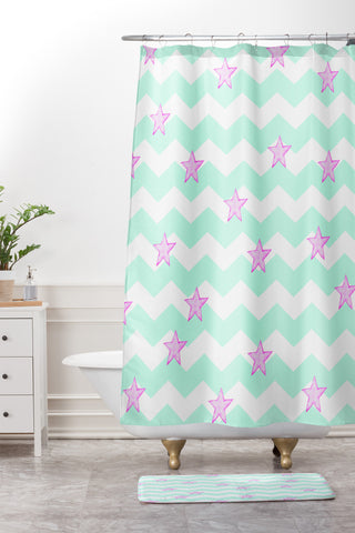 Monika Strigel Sweet Stars And Mint Candy Shower Curtain And Mat