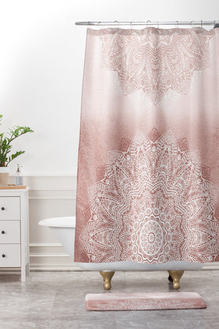 Monika Strigel THERE GOES THE FEAR ROSE BLUSH Shower Curtain And Mat