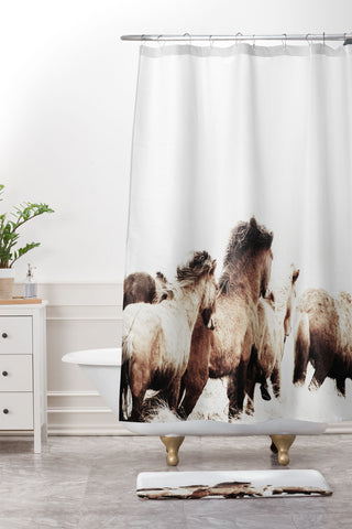 Monika Strigel WILD AND FREE 2 HORSES OF ICE Shower Curtain And Mat