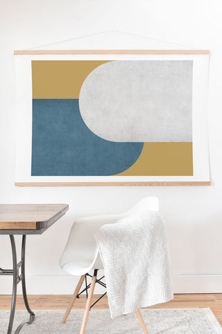 MoonlightPrint Halfmoon Colorblock White Blue on Gold Art Print And Hanger
