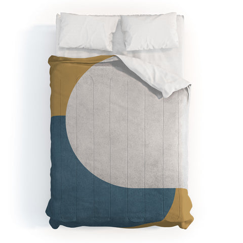 MoonlightPrint Halfmoon Colorblock White Blue on Gold Comforter