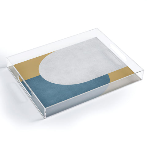 MoonlightPrint Halfmoon Colorblock White Blue on Gold Acrylic Tray