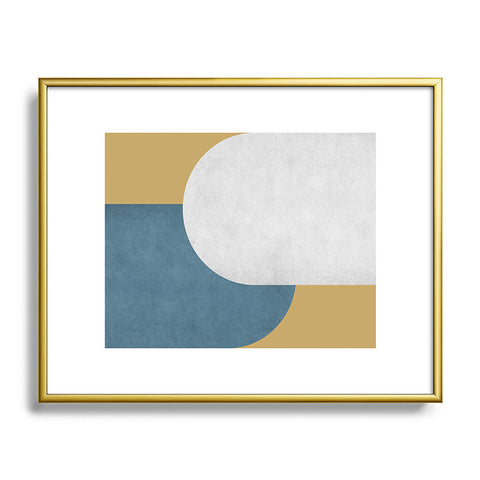 MoonlightPrint Halfmoon Colorblock White Blue on Gold Metal Framed Art Print