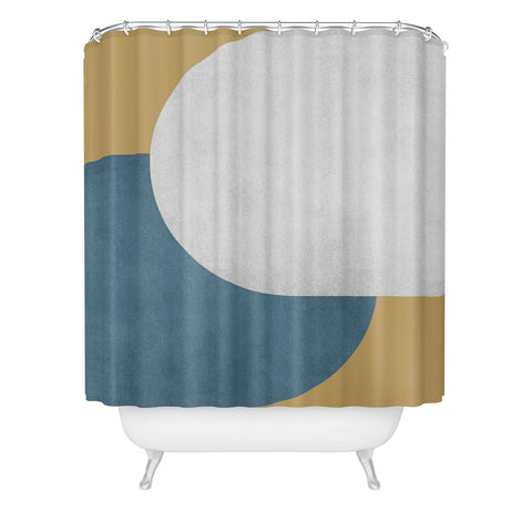 MoonlightPrint Halfmoon Colorblock White Blue on Gold Shower Curtain
