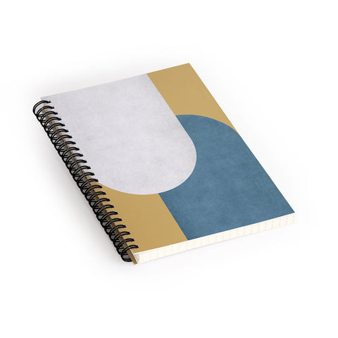 MoonlightPrint Halfmoon Colorblock White Blue on Gold Spiral Notebook