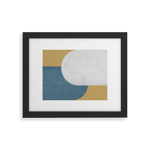 MoonlightPrint Halfmoon Colorblock White Blue on Gold Framed Art Print