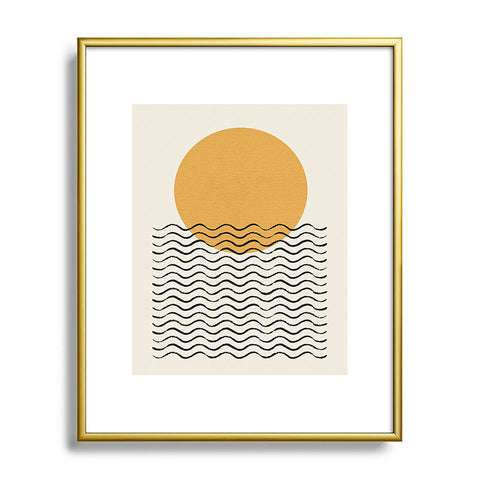 MoonlightPrint Ocean wave gold sunrise mid century Metal Framed Art Print